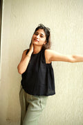 Cotton Button-Back Top Black