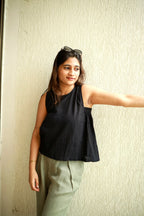 Cotton Button-Back Top Black