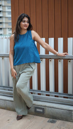 Cotton Button-Back Top Blue