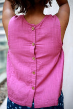 Cotton Button-Back Top Pink
