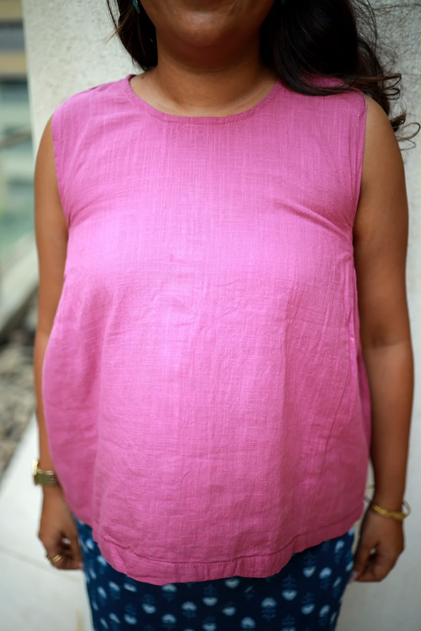 Cotton Button-Back Top Pink