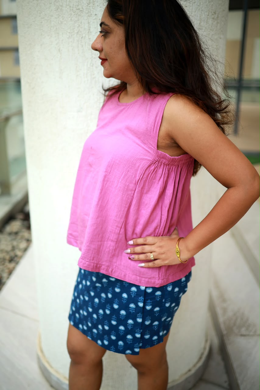 Cotton Button-Back Top Pink